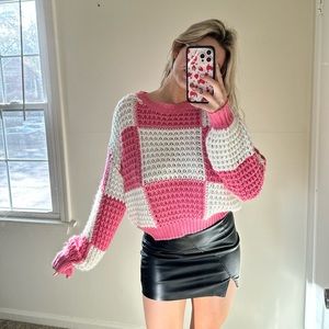 Shein Pink and White Knit Sweater
